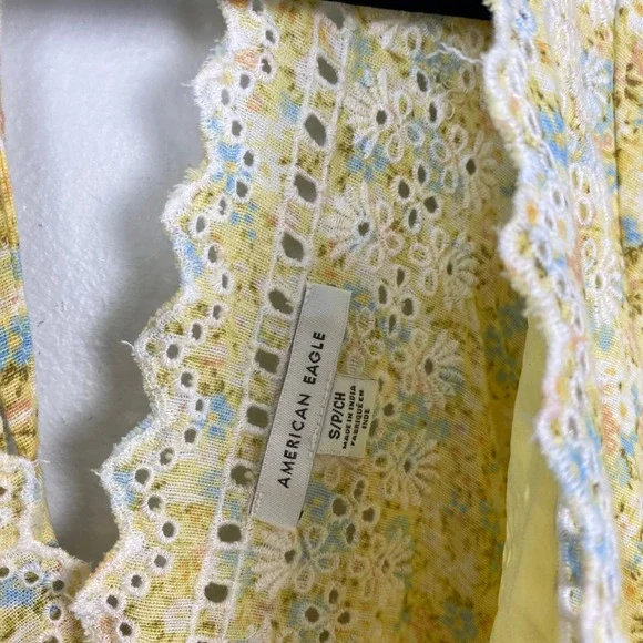 American Eagle Garden Party Faux Wrap Dress Yellow Floral Boho Summer Size Small - Picture 6 of 12